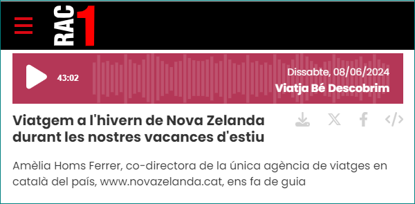 Entrevista-RAC1-Viatgem-a-l'hivern-Nova-Zelanda-amb-Amelia-2WAYS-Tours-8.06.2024 Entrevista RAC1 amb Amelia de 2WAYS<br />
Tours - Viatgem a l'hivern Nova Zelanda